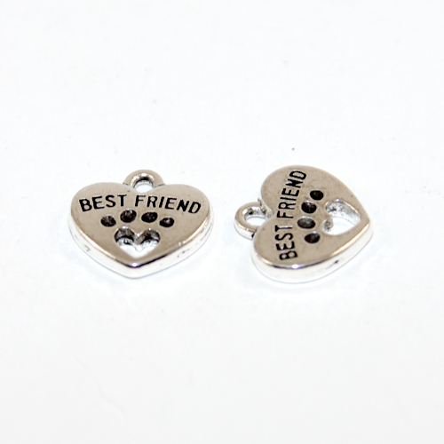 14mm x 15mm Best Friend Paw Heart Charm - 2 Pieces - Platinum