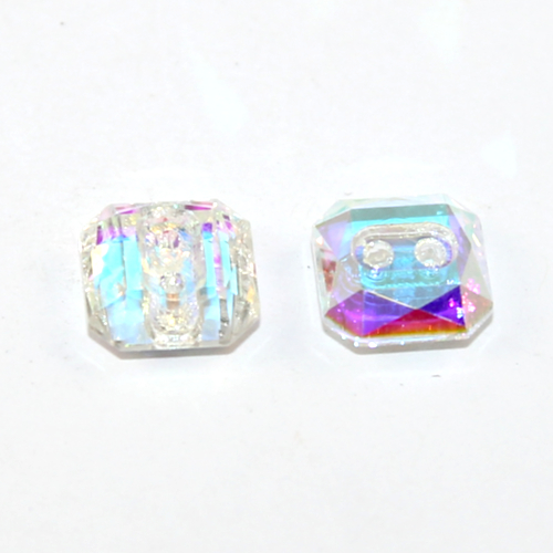 10mm Square Button - 2 Holes - Crystal AB - Pack of 2