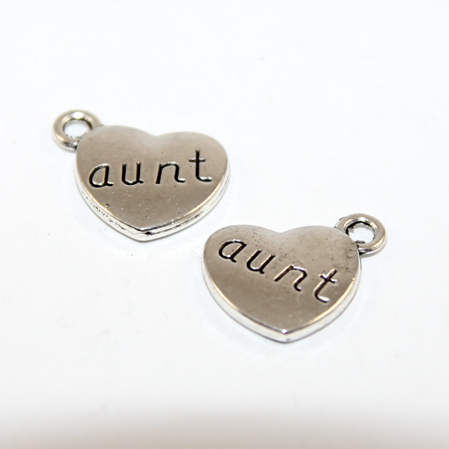 14mm x 18mm Heart Charm Stamped "Aunt" - 2 Pieces - Platinum