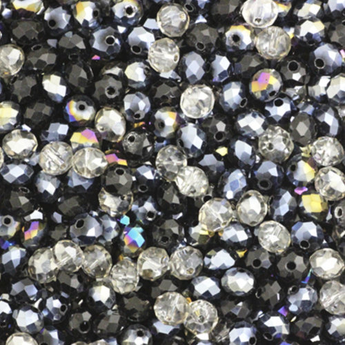 4mm x 6mm Rondelle Beads - Black Mix - 50 Piece Bag