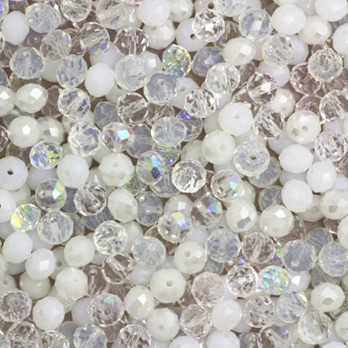 6mm x 8mm Rondelle Bead - White Mix - 60 Piece Bag
