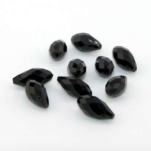 6mm x 12mm Jet Faceted Tear Drop Pendant - 10 Piece Bag