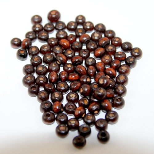 6mm Round Wood Beads - Dark Brown - Bag of 100