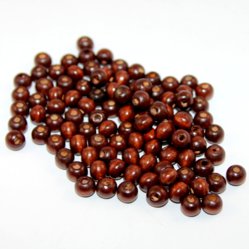 8mm Round Wood Beads - Dark Brown - Bag of 100