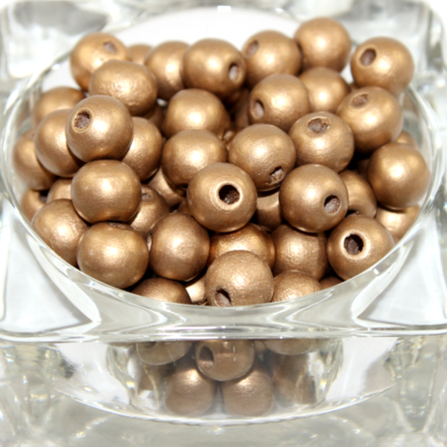 10mm Round Wood Beads - Gold - Bag of 50