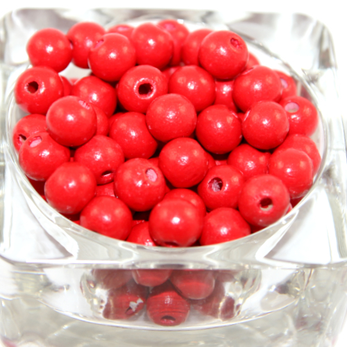 10mm Round Wood Beads - Red - Bag of 50