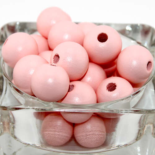 16mm Round Wood Beads - Light Pink - Bag of 10