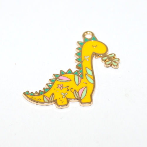 35mm x 32mm Yellow Enamel Dinosaur Charm - Pale Gold