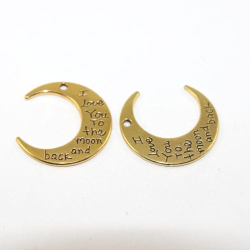 "I love you to the moon and back" Crescent Moon Charm - 30mm x 27mm - Bright Gold