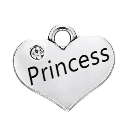 Princess Heart Charm with Clear Rhinestone - Platinum