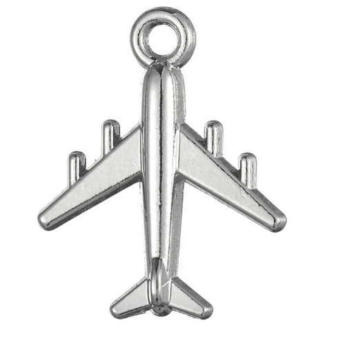 Plane Charm - 2 Pieces - Platinum