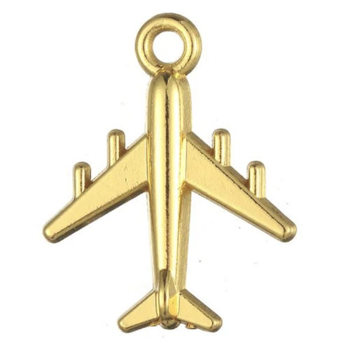 Plane Charm - 2 Pieces - Bright Gold