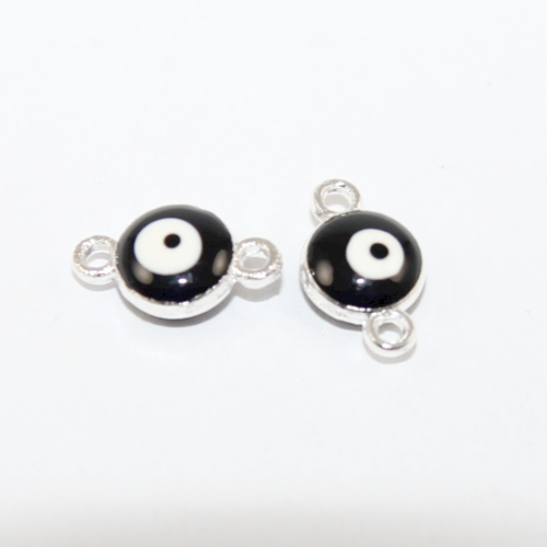 7mm Enamel Evil Eye Connector - Dark Blue & Silver - 2 Pieces