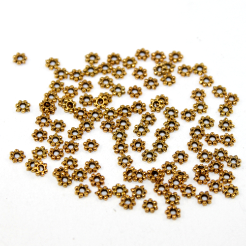 4mm Antique Gold Daisy Spacer Bead - Pack of 100
