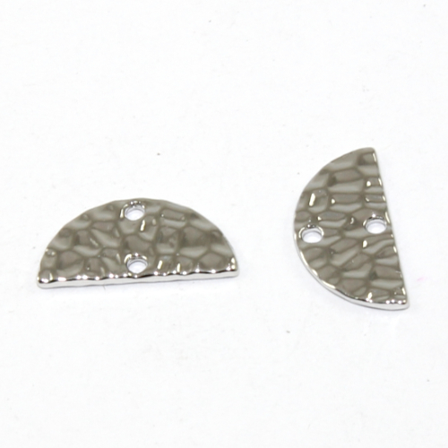 7mm x 15mm Half Moon Hammered Connector - Silver