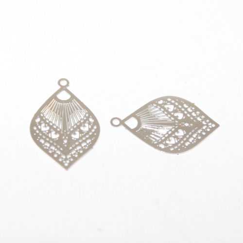 15mm x 24mm Fan Filigree Brass Charm - Silver - 2 Pieces