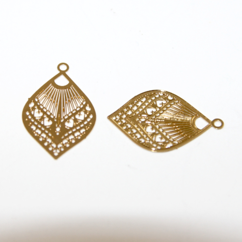 15mm x 24mm Fan Filigree Brass Charm - Gold - 2 Pieces