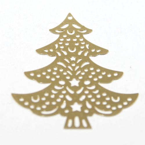 40mm x 35mm Christmas Tree Filigree Pendant - Gold