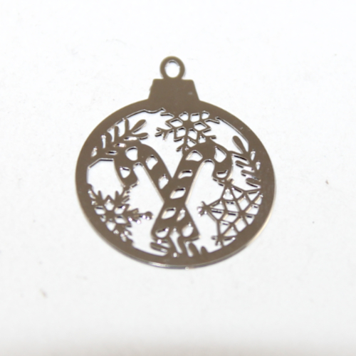 24mm x 20mm Candy Cane Bauble Filligree Pendant - Platinum