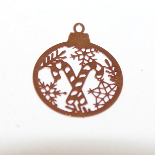 24mm x 20mm Candy Cane Bauble Filligree Pendant - Rose Gold