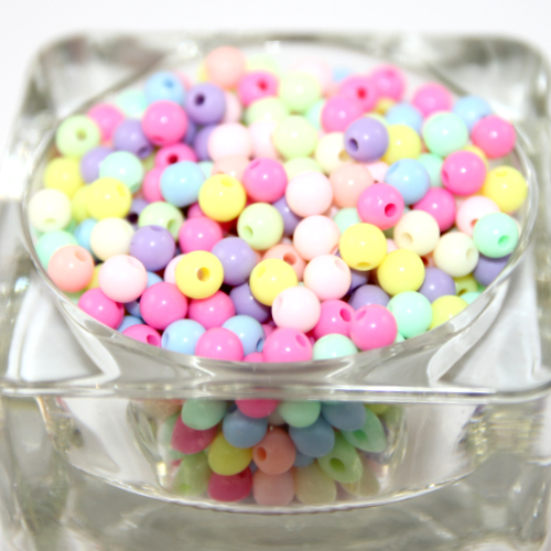 6mm Mixed Pastel Colours Round Opaque Bead - 100 Piece Bag
