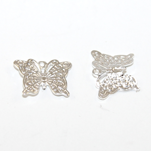 9mm x 12mm Textured Butterfly Copper Charm - Silver - 2 Pieces