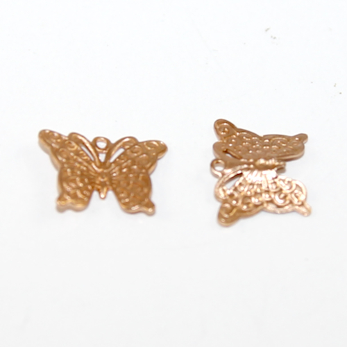 9mm x 12mm Textured Butterfly Copper Charm - Pale Gold - 2 Pieces