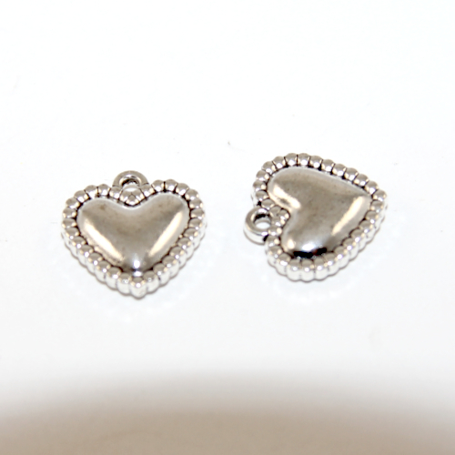 15mm Textured Heart Charm - Silver - 2 Pieces