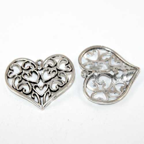 31mm x 36mm Hollow Heart Charm - Platinum - 2 Pieces