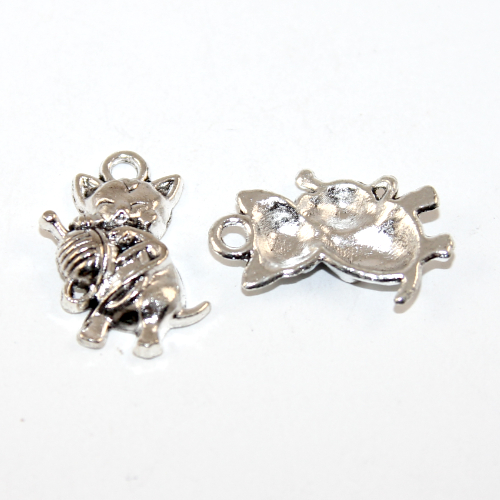 25mm x 15mm Kitten Holding a Ball of Yarn Charm - Platinum - 2 Pieces