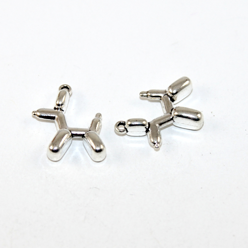 19mm x 15mm x 5mm Balloon Dog Charm - Platinum - 2 Pieces