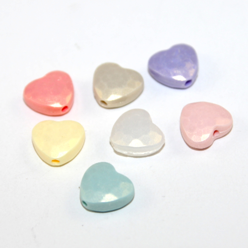 11mm Textured Heart Pastel Acrylic Bead - Suede Mixed Colours - Pack of 50