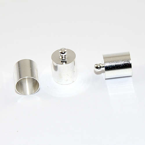 8mm Brass Cord End - Glue in - Silver