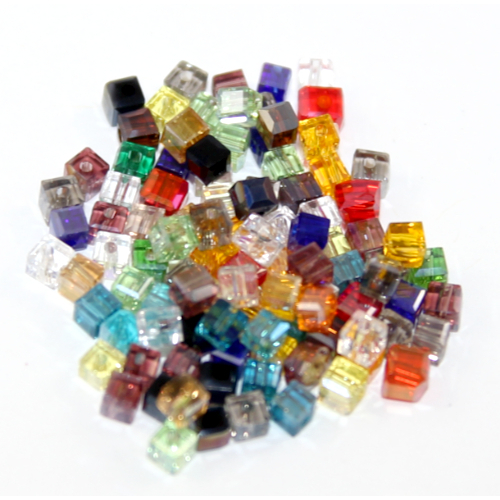 3mm Mixed Colour Crystal Cube - 50 Piece Bag