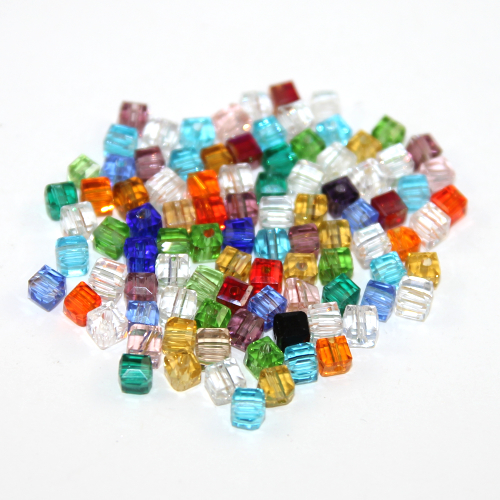 4mm Mixed Colour Crystal Cube - 50 Piece Bag