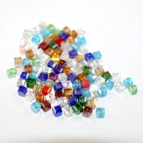 4mm Mixed Colour AB Crystal Cube - 50 Piece Bag