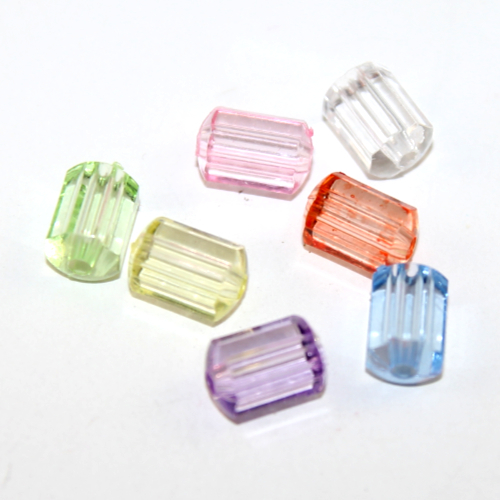 Mixed Colour 11mm x 7mm Faceted Column Transparent Acrylic Bead - 50 Piece Pack
