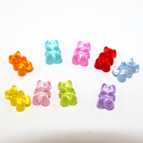 Mixed Colour 12mm x 8mm Bear Transparent Acrylic Bead - 50 Piece Pack