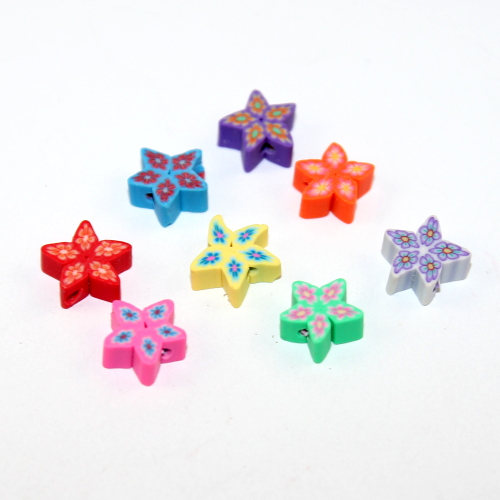 Mixed Colour 11mm Starfish Polymer Clay Bead - 25 Piece Pack