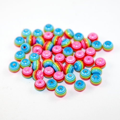 8mm Rainbow White Striped Round Acrylic Bead Mix - 50 Piece Bag