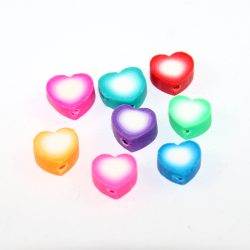 10mm Mixed Colour with White Centre Polymer Clay Hearts - 10 Piece Bag