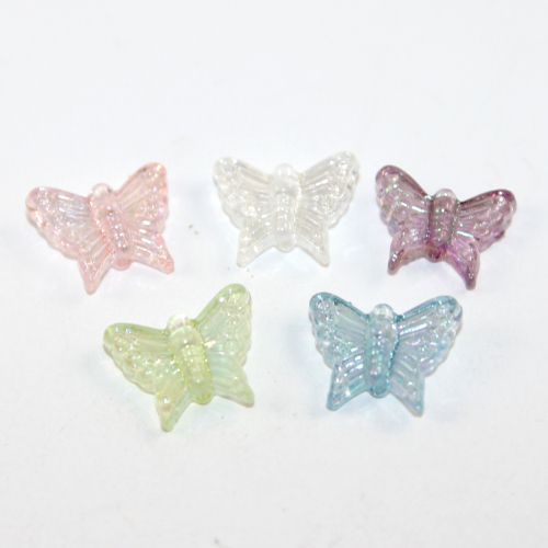 Mixed Colour AB 15.5mm x 12.7mm Butterfly Acrylic Bead - Pack of 20
