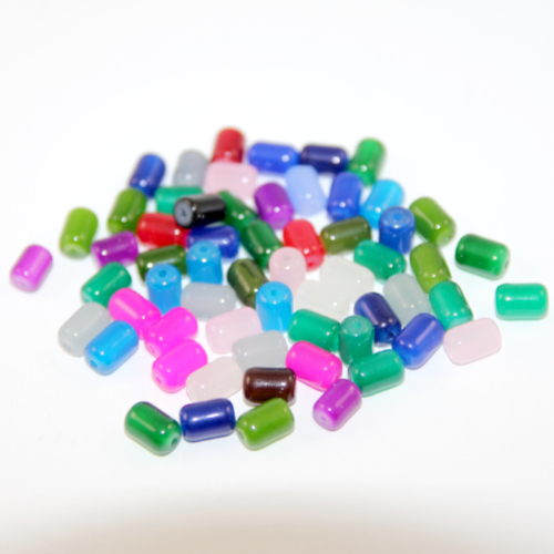Mixed Colour 6mm x 8mm Column Glass Bead - Pack of 30