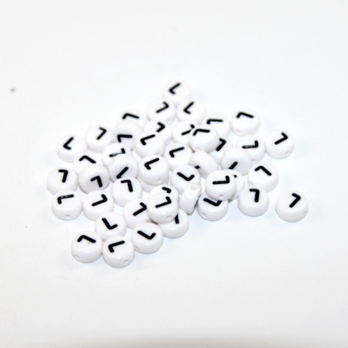 White & Black 'L' 7mm Alphabet Acrylic Flat Round Bead - 20 Piece Bag