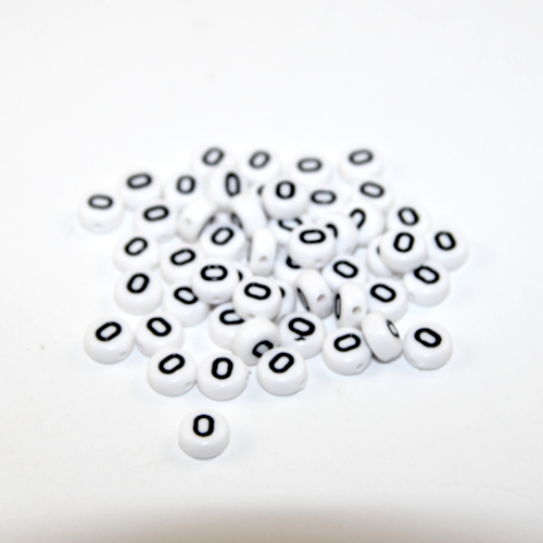 White & Black 'O' 7mm Alphabet Acrylic Flat Round Bead - 20 Piece Bag