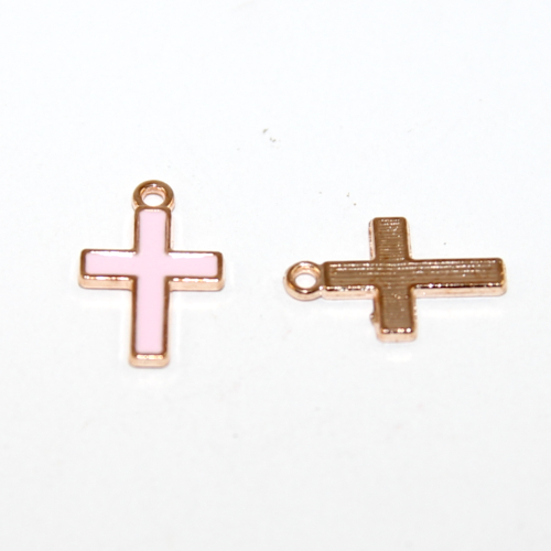 10mm x 17mm Pink Pale Gold Enamel Cross - 2 Pieces