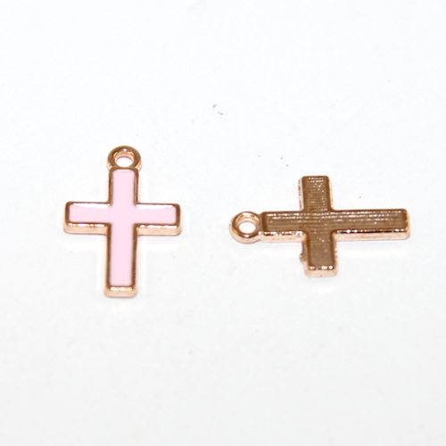 10mm x 17mm Pink Pale Gold Enamel Cross - 2 Pieces