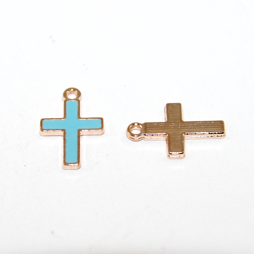 10mm x 17mm Blue Pale Gold Enamel Cross - 2 Pieces