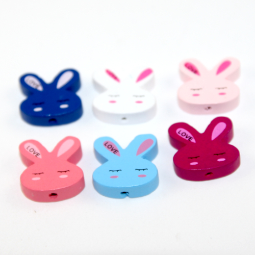 Mixed Colours 20mm Bunny Wooden Bead - 25 Piece Pack