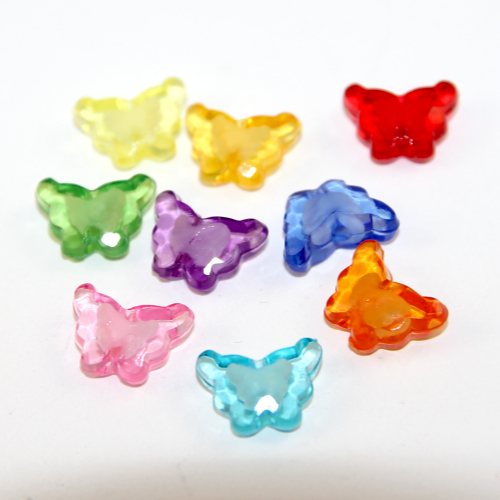 Mixed Colour 11mm x 15mm Faceted Butterfly Transparent Acrylic Beads - 10 Piece Pack